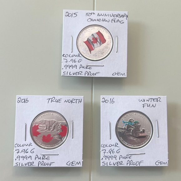 2015 and 2016 Canada Coloured 3 x $25 Silver Proof Coins! - Picture 1 of 8